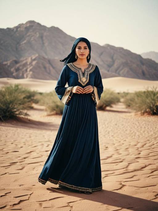 Woman in Traditional Arabian Dress in Desert