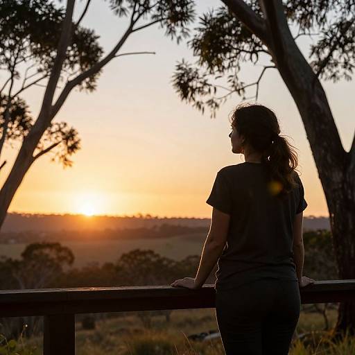 Silhouetted Lady at Sunset Landscape