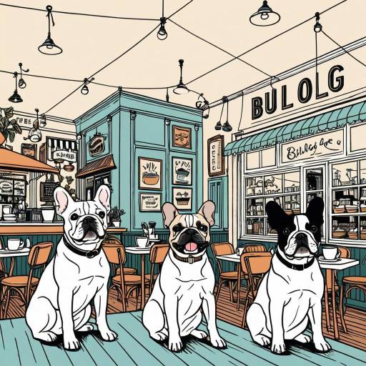 French Bulldogs in Vintage Cafe Illustration