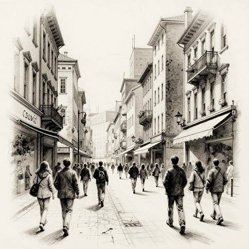 Vintage Black and White City Sketch