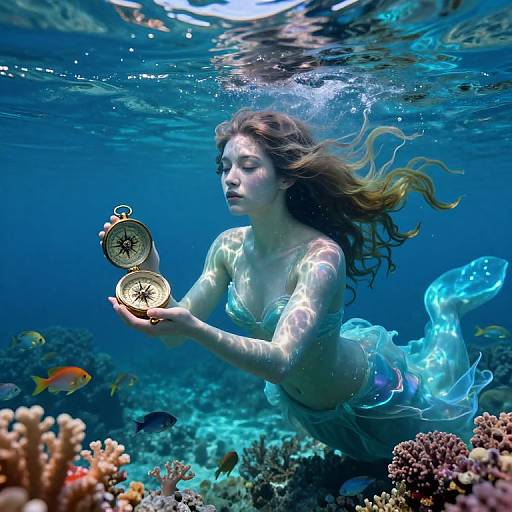 Ethereal Water Spirit with Vintage Compass