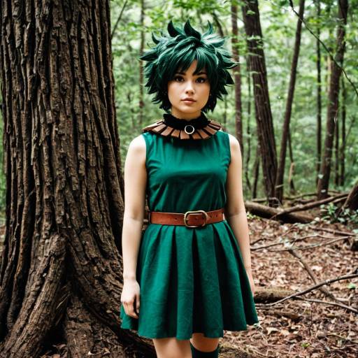 Woman in Homemade Deku Costume in Forest