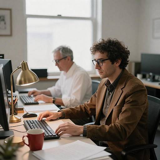 Cluttered Office with Two Men