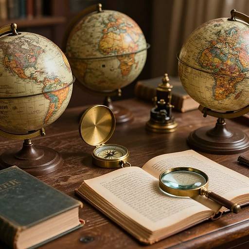 Vintage Explorer's Desk with Globes