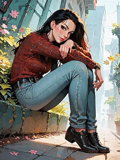 Casual Young Woman Sitting Outdoors