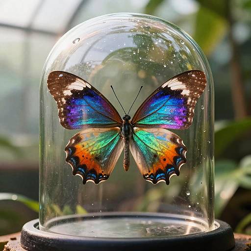 Vibrant Glass-Domed Butterfly in Greenhouse