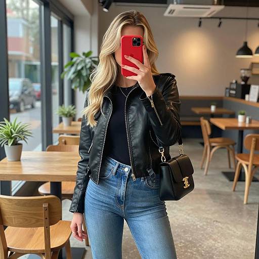 Woman Taking Selfie in Cafe