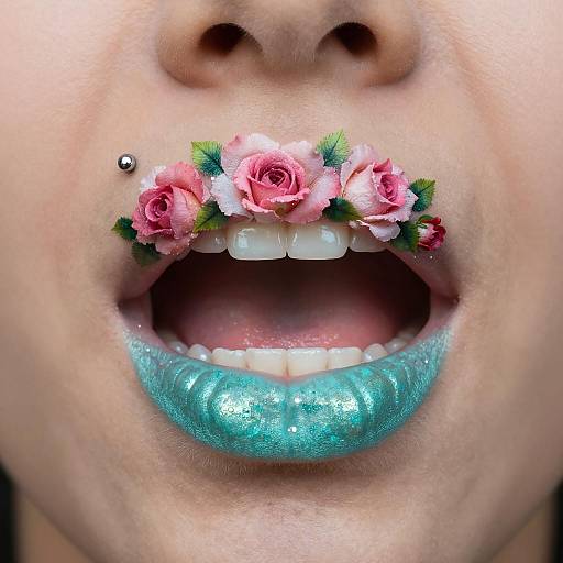 Artistic Close-Up of Floral Lip Design