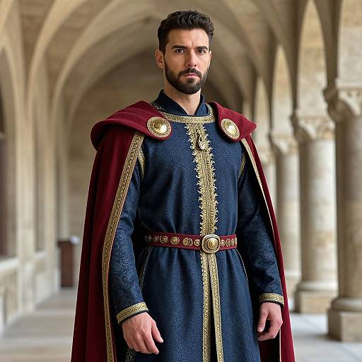 Regal Medieval Man in Stone Hallway