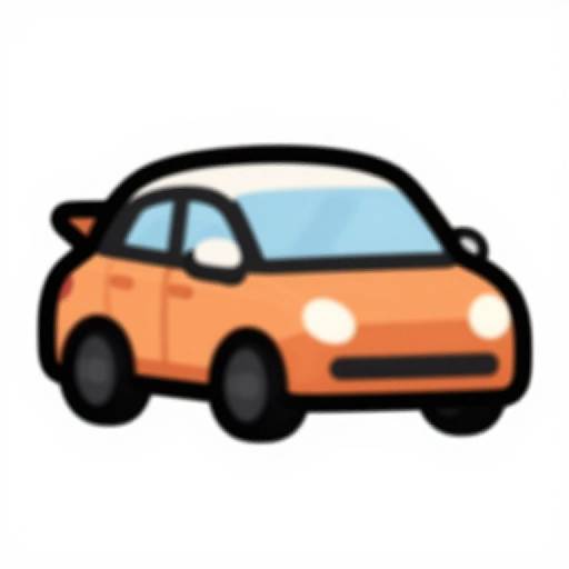 Cartoon-style digital drawing of an orange compact car with black wheels, blue-tinted windows, and simple, bold black outlines.