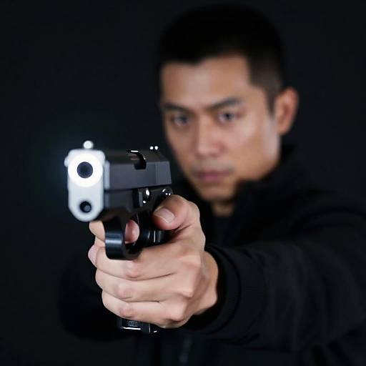 Man Holding Glowing Handgun Pointed Forward