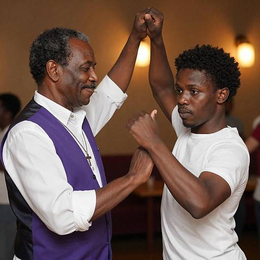 Joyful Indoor Dance Between Two Men
