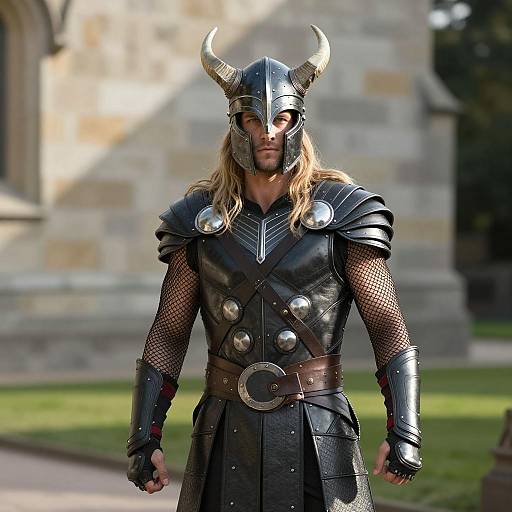 Male Warrior in Black Viking Armor