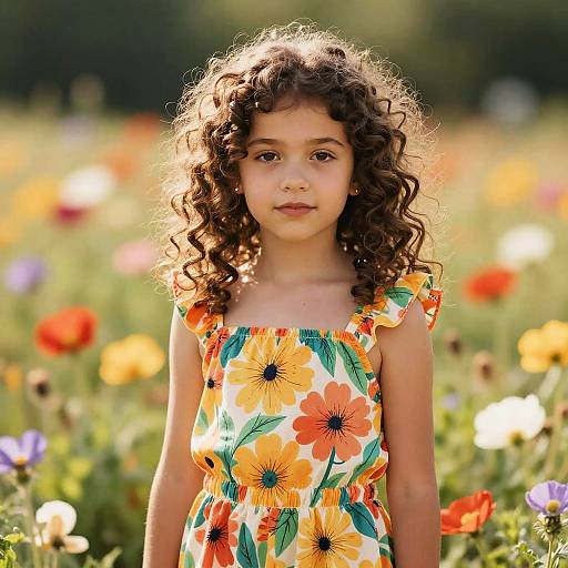 Curly Shag Hairstyle in Flower Field