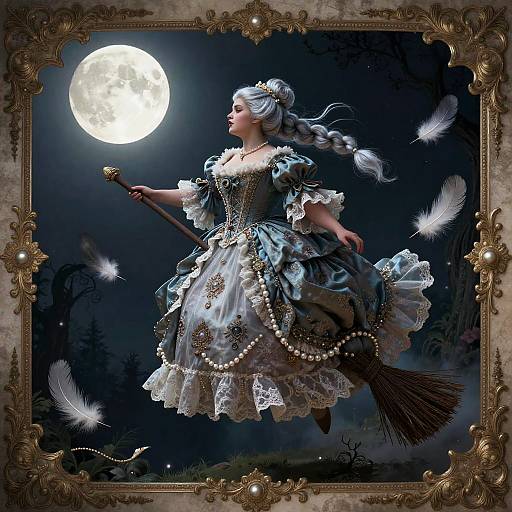 Moonlit Gothic Witch in Baroque Gown