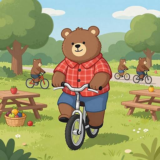 Cheerful Bear on a Unicycle Adventure