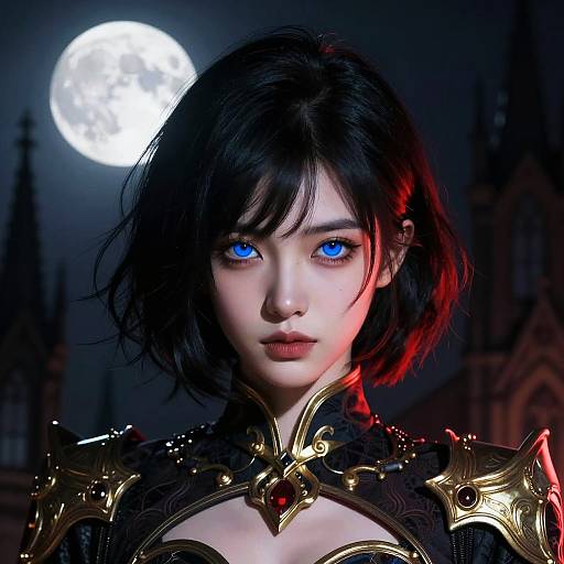 Fantasy Portrait of Woman with Blue Eyes and Gothic Armor