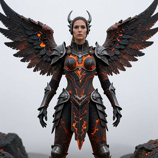 Woman in Fiery Magma Armor with Wings