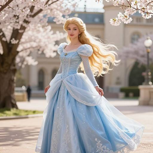 Princess in Cherry Blossom Courtyard