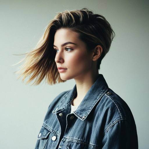 Woman with Low Fade Hairstyle and Denim Jacket Woman with Low Fade Hairstyle and Denim Jacket