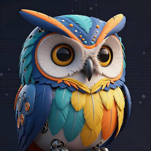 Vibrant Mechanical Owl Head Illustration