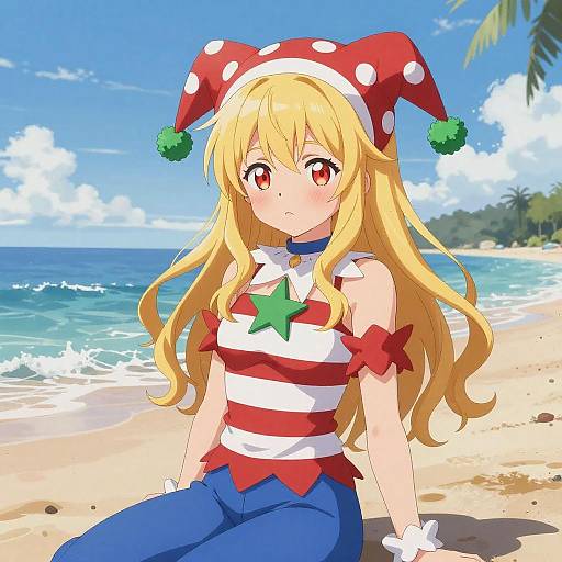 Whimsical Blonde Girl on Sunny Beach