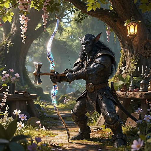 Troll Blacksmith Crafting Enchanted Bow