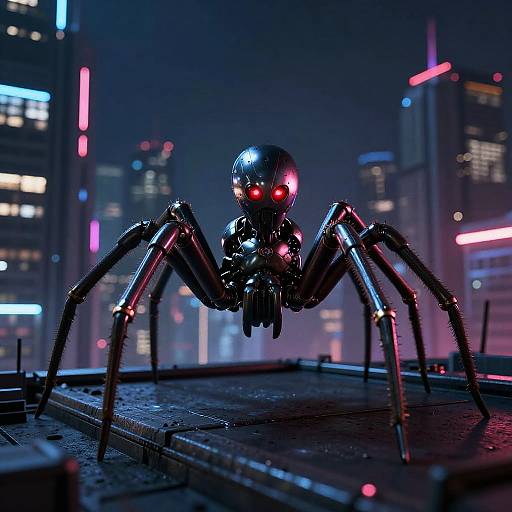 Cyberpunk Humanoid Spider on Rooftop