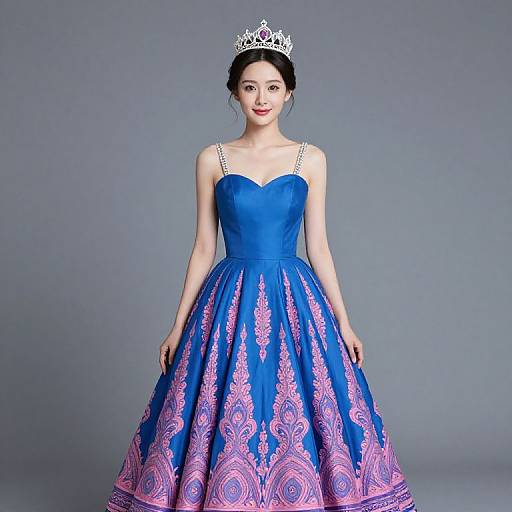 Regal Woman in Colorful Dress