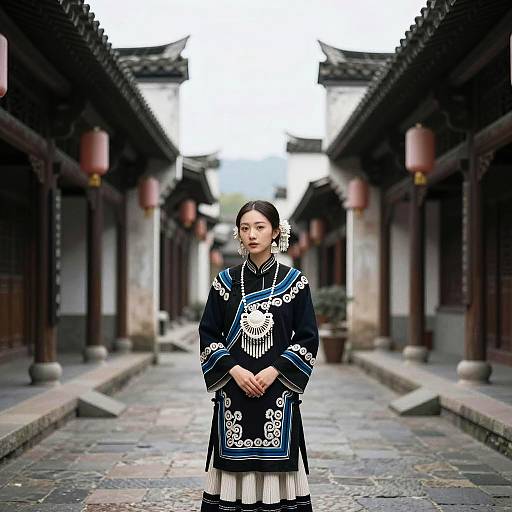 Woman in Traditional Chinese Dress in Historic Alley