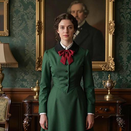 Victorian British Nanny in Green Dress