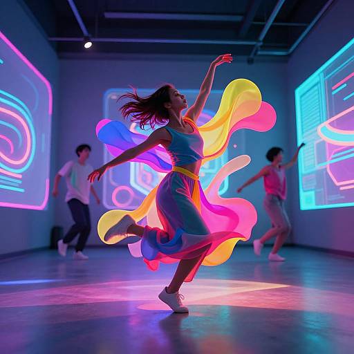 Neon Dance Fusion in Futuristic Studio