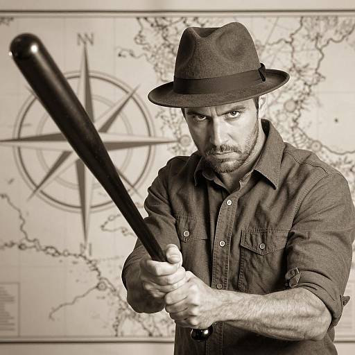 Determined Man with Fedora and Bat