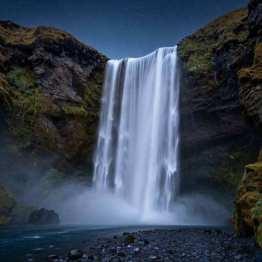 Majestic Skógafoss Waterfall at Night
