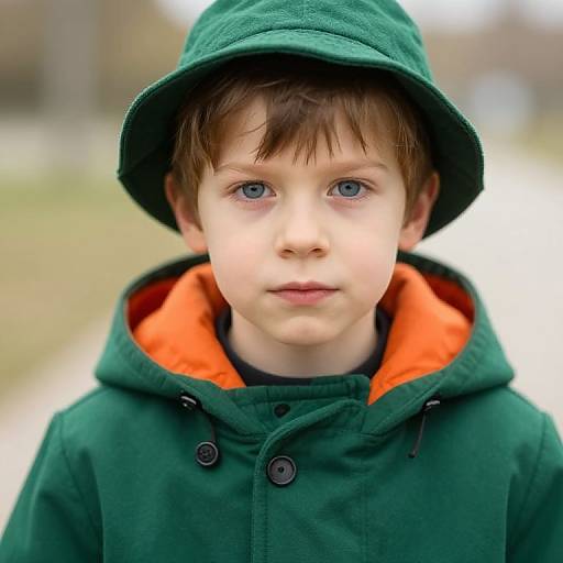Boy in Green Hat and Coat