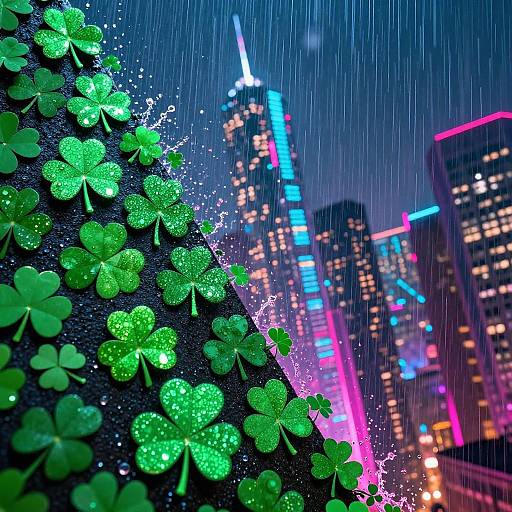 Cyberpunk Shamrock Cityscape