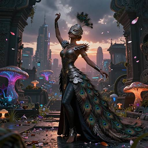 Ebony Peacock with Iridescent Cyberplumes