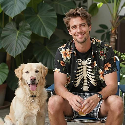 Joyful Man with Dog in Summer Setting