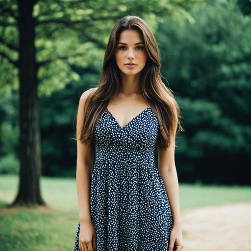Woman in Polka Dot Summer Dress Outdoors