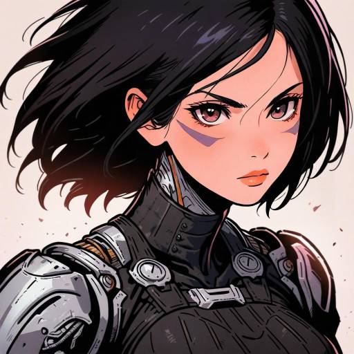 Illustration of Alita, battle angel alita in the style of Miyoshi yoshimi