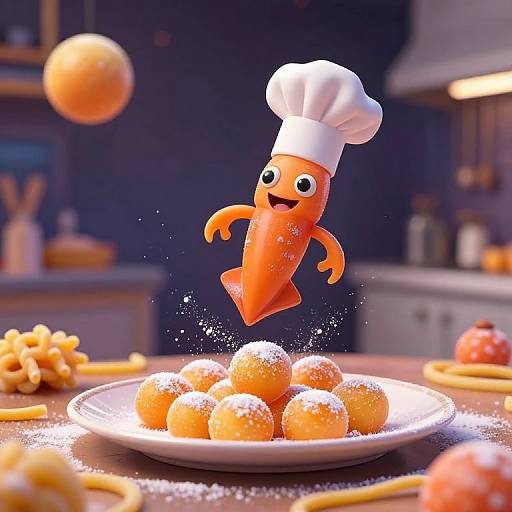 Whimsical Orange Squid Chef in Cosmic Kitchen