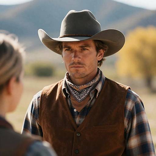 Serious Cowboy in Mountain Landscape