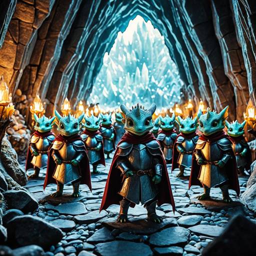 Tiny Baby Dragons in Medieval Armor Inside Crystal Cave