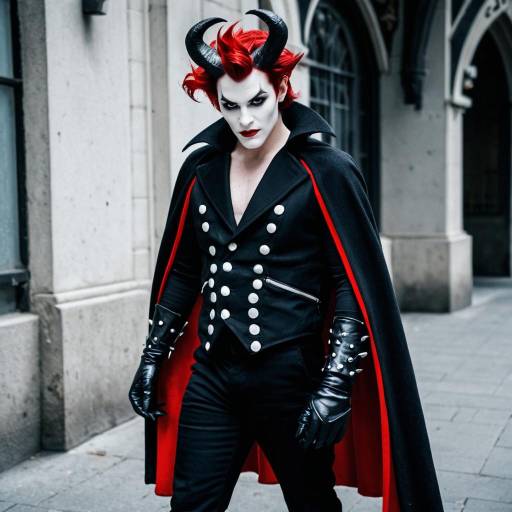 Man in Demon Costume with Red Hair and Horns