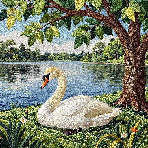 Elegant Swan Under Tree of Life