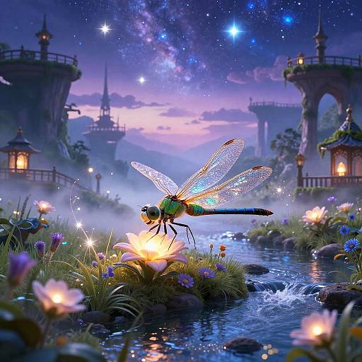 Iridescent Dragonfly in Enchanted Meadow