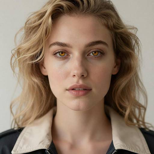 Close-up Portrait of Blonde Woman with Yellow-Orange Eyes