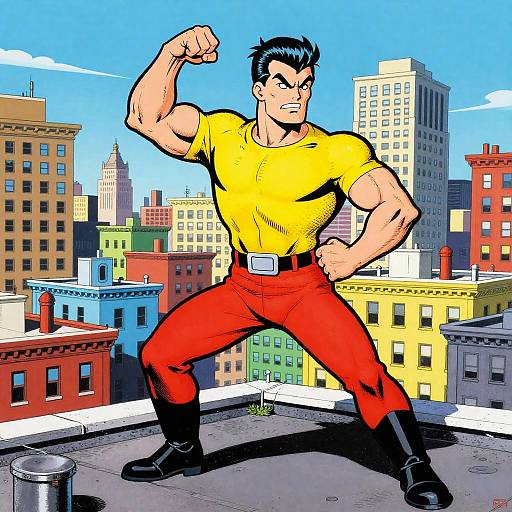 Pop Art Comic Hero on Rooftop