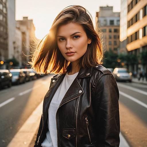 Ash Brown Hair Leather Jacket Editorial