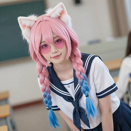 Colorful Braided Hair School Portrait